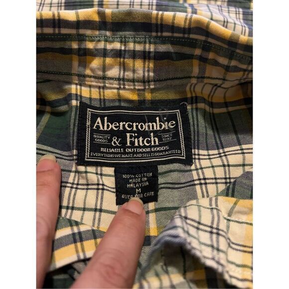 Abercrombie & Fitch green and white plaid button up shirt with a hint of yellow - Picture 5 of 5